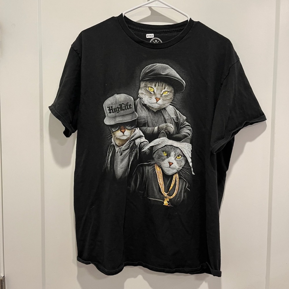 DOM Its About The Art Hug Life Cat Gang Graphic T-Shirt Black Large L Mens